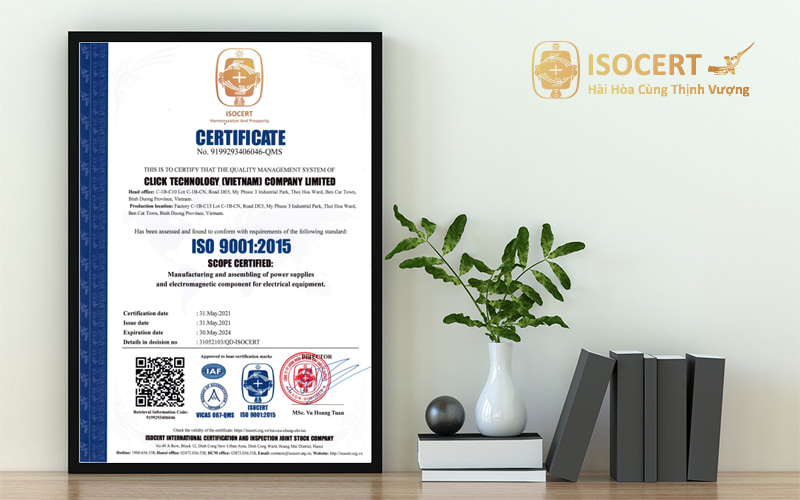 Giấy chứng nhận ISO 9001 - Mẫu giấy chứng nhận ISO 9001 QMS CLICK Tiếng Anh